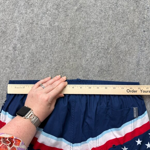 Burlebo Swim Trunks Men XL Blue White Red Patriotic Flag Print Stretch 7" - Picture 11 of 16